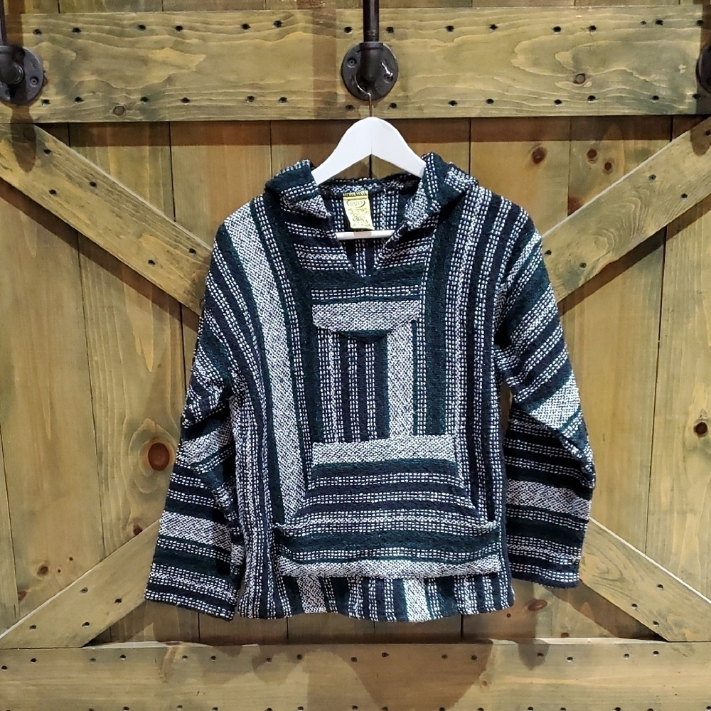 Striped Hooded Baja Top Handwarmer Mexican Beach Surfer Oceanside